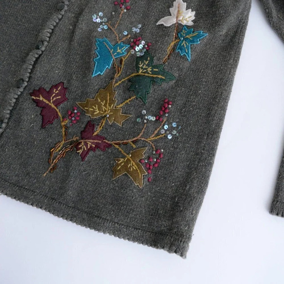 Vintage Heirloom Collectibles Olive Leaves Knit Button Up Cardigan Medium - Picture 3 of 9